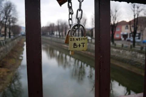 Love padlocks on the bridge Stock Photos