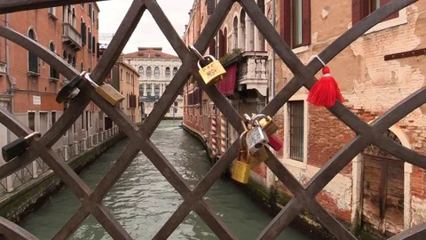 Love Padlocks In A Bridge, Venice Stock Footage 105953523
