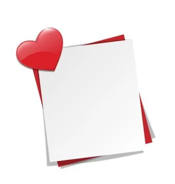 Love paper note on wall with red heart magnet isolated on white Stock Illustration