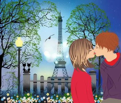 Love in Paris Stock Illustration