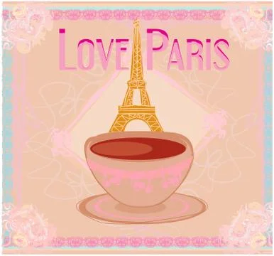 Love paris with tower eiffel and coffee over pink background. vector illustra Stock Illustration