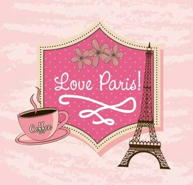 Love paris with tower eiffel and coffee over pink background. vector Stock Illustration