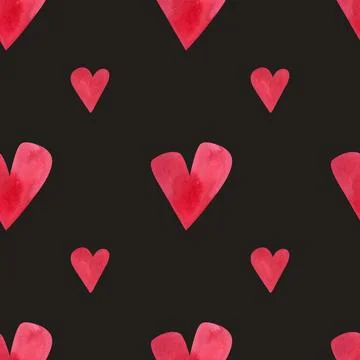Love, passion, emotions. Seamless pattern of hand-drawn pink watercolor hearts Stock Illustration
