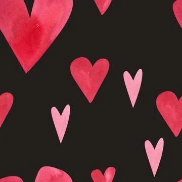 Love, passion, emotions. Seamless pattern of hand-drawn pink watercolor hearts Stock Illustration