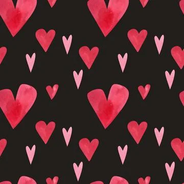 Love, passion, emotions. Seamless pattern of hand-drawn pink watercolor hearts Stock Illustration