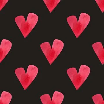 Love, passion, emotions. Seamless pattern of hand-drawn pink watercolor hearts Stock Illustration