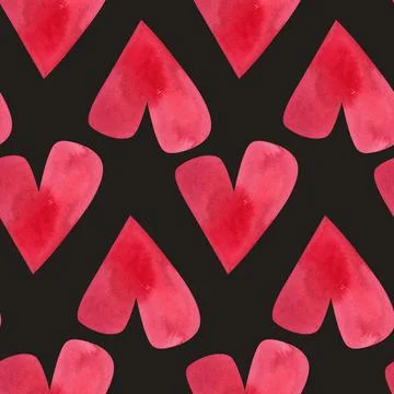 Love, passion, emotions. Seamless pattern of hand-drawn pink watercolor hearts Stock Illustration