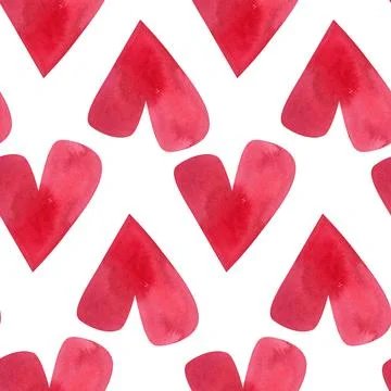 Love, passion, emotions. Seamless pattern of hand-drawn pink watercolor hearts Stock Illustration