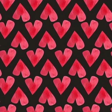 Love, passion, emotions. Seamless pattern of hand-drawn pink watercolor hearts Stock Illustration