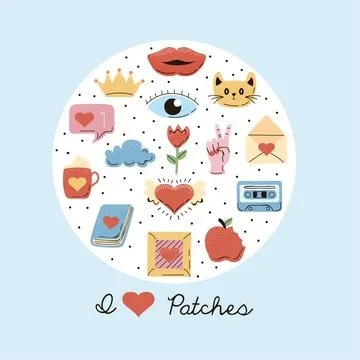 Love patches in circle Stock Illustration