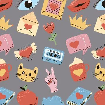 Love patches pattern Illustrazione stock