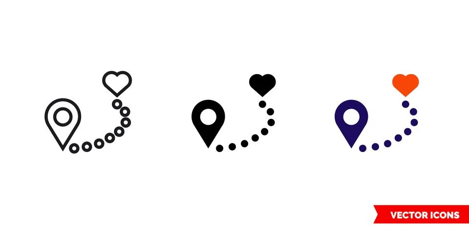 Love path icon of 3 types color, black and white, outline. Isolated vector si Illustrazione stock
