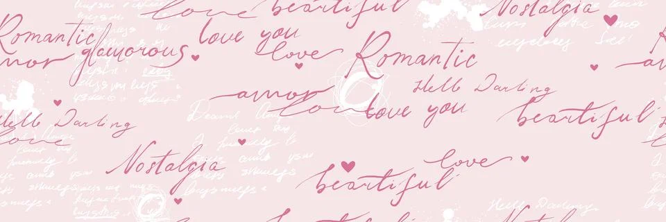 Love pink seamless pattern, vector romantic handwriting scribble texture Stock Illustration