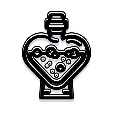 Love potion bottle with bubbling liquid within heart shape Stock Illustration
