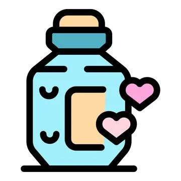 Love potion with hearts floating around glass bottle Stock Illustration