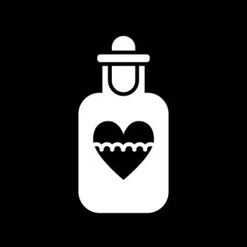 Love potion solid icon. Bottle with heart vector illustration isolated on black Illustrazione stock