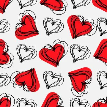 Love print. Abstract seamless pattern with hatched hearts on a gray backgroun 스톡 일러스트