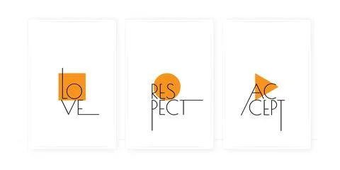 Love, respect, accept, vector. Scandinavian art design. Wording design Stock Illustration