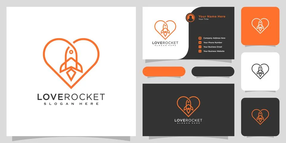 Love rocket logo vector design line style and business card Stock Illustration
