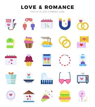 Love &amp; Romance elements. Flat web icon set. Simple vector illustration. Stock Illustration