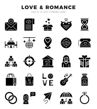 Love &amp; Romance elements. Glyph web icon set. Simple vector illustration. Stock Illustration