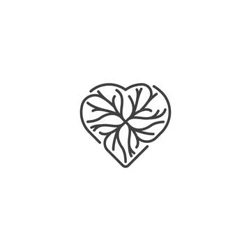 Love root or twig tree, root shape heart. Vector logo icon template Stock Illustration