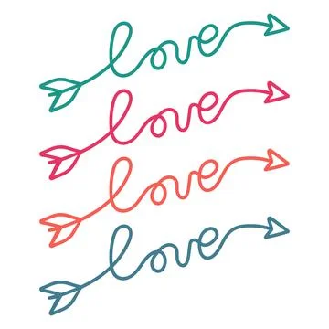 Love script word in arrow hand drawn lettering. Vector illustration Modern ca Stock Illustration