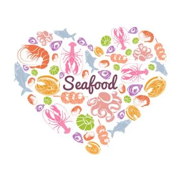 Love Seafood Concept Illustrazione stock