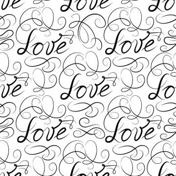 Love seamless pattern. Doodle ornamental calligraphic vignette b Stockillustratie