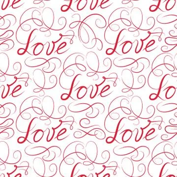 Love seamless pattern. Doodle ornamental calligraphic vignette b Ilustración de archivo