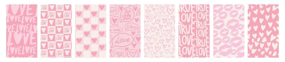 Love seamless pattern set, hand drawn romantic cute background Illustrazione stock