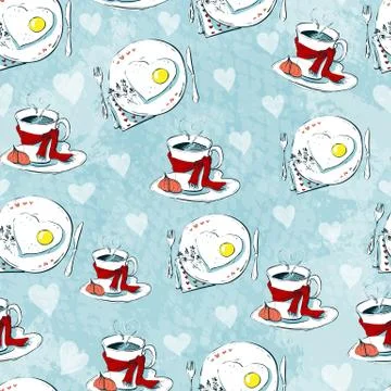 Love seamless pattern of teacups and heart cookies Illustrazione stock