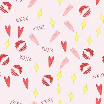 Love seamless pattern. Valentine Day Xo xo. vector hand drawn xoxo text and Stockillustratie