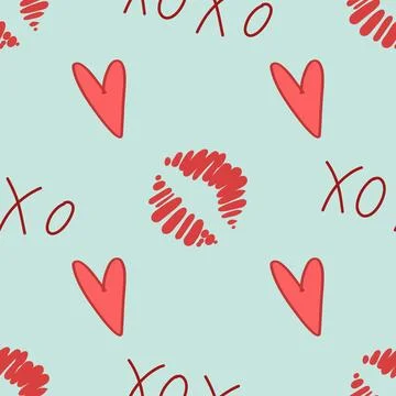 Love seamless pattern. Valentine Day Xo xo. vector hand drawn xoxo text and Stockillustratie
