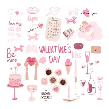 Love set for valentine's day vector illustration, hand-drawn elements for des Stock Illustration