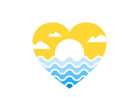 Love shape with abstract beach wave and sunset Stock Illustration