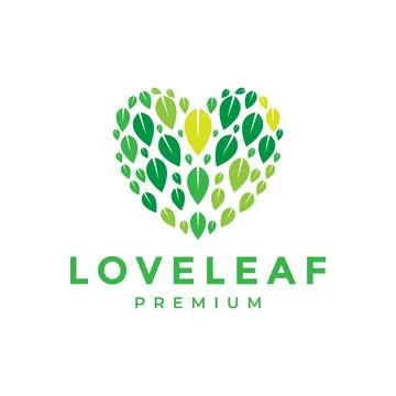 Love shape with leaf pattern green logo design, vector graphic symbol icon .. Stock Illustration