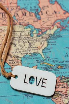 A love sign on a map Stock Photos