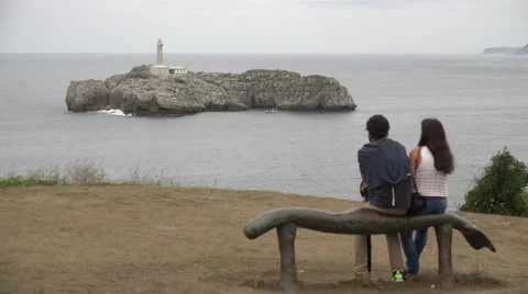 Love at a small island with lighthouse Stock Footage 54082202