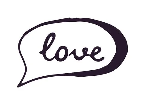 Love Speech Bubble Cursive Hand Drawn Doodle Isolated on White Background 스톡 일러스트