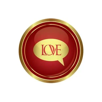 Love speech bubble on red with gold Stock Illustration