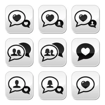 Love speech bubbles, couples vector buttons set Stock Illustration