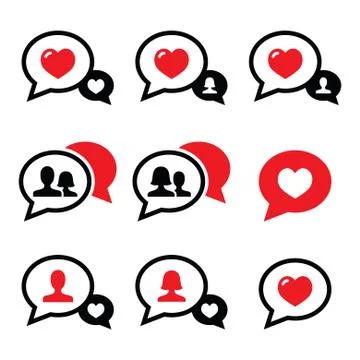 Love speech bubbles, couples vector icons set Stock Illustration