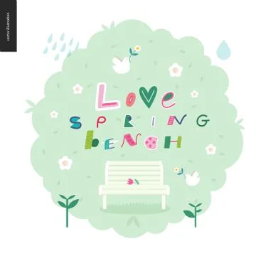 Love, spring, bench fun letetring Stockillustratie
