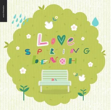 Love, spring, bench fun letetring Stockillustratie