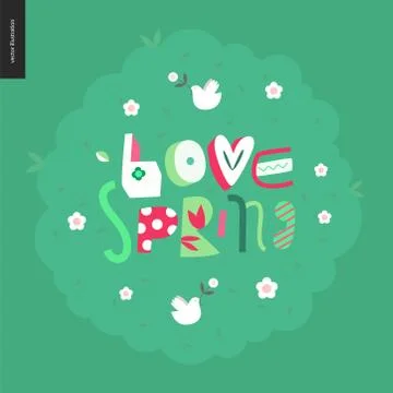Love, spring, bench fun letetring Stockillustratie