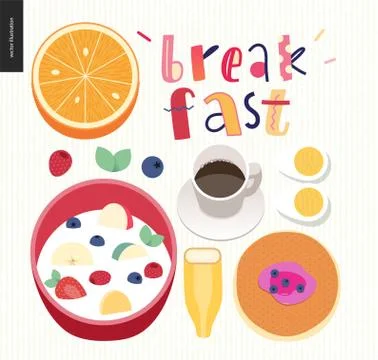 Love, spring, breakfast Lettering composition Stock Illustration