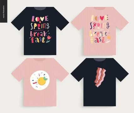 Love, spring, breakfast Lettering composition Stock Illustration