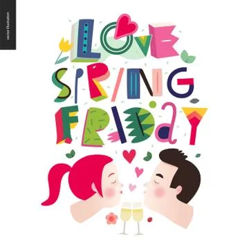 Love spring friday - lettering composition Stock Illustration
