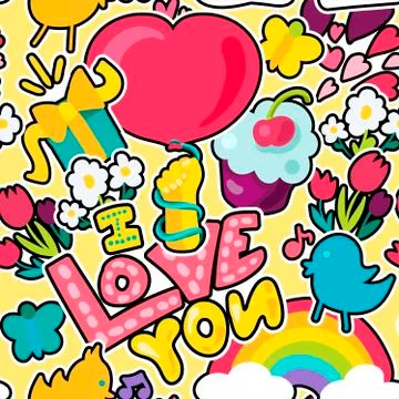 Love stickers seamless vector pattern Stock Illustration